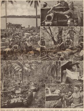 Allies advancing in New Guinea: Japanese driven from jungle-covered crests and valleys north-west of Lae