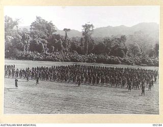 TOROKINA, BOUGAINVILLE. 1945-05-18. SECTION OF THE PARADE OF TROOPS OF 7 INFANTRY BRIGADE AT GLOUCESTER PARK DURING AN INSPECTION AND ADDRESS BY LIEUTENANT GENERAL S.G. SAVIGE, GENERAL OFFICER ..