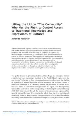 Lifting the lid on "The community": Who has the rights to control access to Traditional Knowledge and expressions of culture?