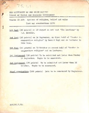 SE223 Systems of religion, belief and value. Test and examinations