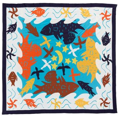 Tīvaevae 'Ina and the shark' (embroidered quilt)