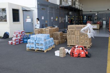 Earthquake ^ Tsunami - Barbers Point, Hawaii, September 30, 2009 -- Supplies bound for American Samoa rest in a U. S. Coast Guard Hanger. The supplies will be used by FEMA personnel in American Samoa responding the earthquake and tsunami disaster. FEMA/Casey Deshong