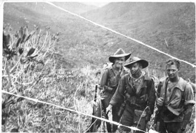 Jack Arden (centre) with two other soldiers in New Caledonia, ca. 1942, 2