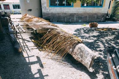 Canoe covered with palm fronds, Atafu, Tokelau