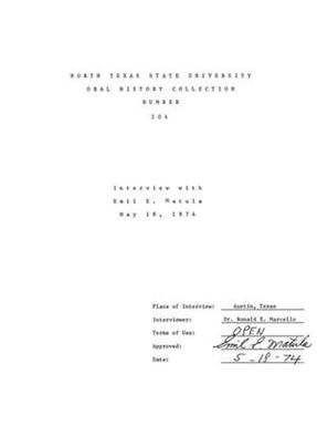 Oral History Interview with Emil Matula, May 18, 1974