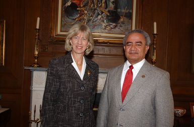 Secretary Gale Norton with the Governor of American Samoa, Togiola Tulafono, right, during Governor's visit to Department of Interior headquarters