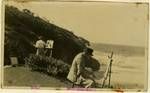 Melville Haysom and Don Cowen painting a scene, North Stradbroke Island, 1949