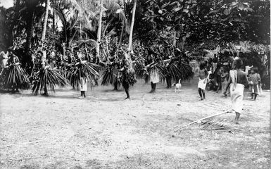 Banaba Island men in traditional clothing, at Banaba, Kiribati