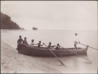 Bishop Wilson with his boats crew at a Melanesian island, 1906 / J.W. Beattie