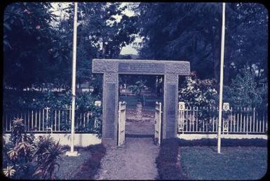 Memorial Gate featuring a list of the names of Papua residents who enlisted for active service during the Great War (1914-1918), Port Moresby / Tom Meigan