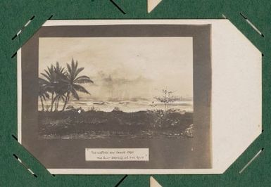 'The Western Bay shows grey, the surf breaks on the reef'. From the album: Banaba (Ocean Island)
