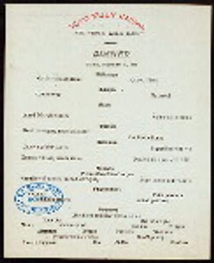 DINNER [held by] TOYO KISEN KAISHA [at] EN ROUTE ABOARD HONG KONG MARU (SS)