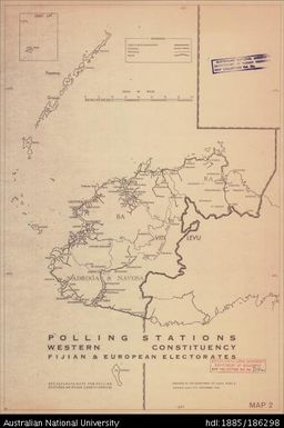 Fiji, Polling Stations Western Constituency , Fijian & European Electorates, Administration, Sheet 2, 1962, 1:506 880