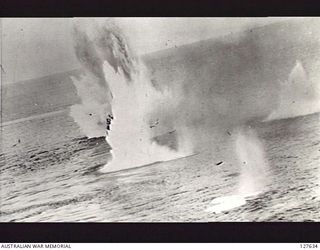 WEWAK, NEW GUINEA. 1944-03-19. ATTACK BY BOSTON BOMBER AIRCRAFT ON JAPANESE SHIPPING OFF MUSCHU ISLAND