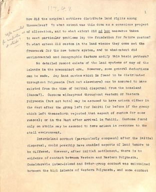 Untitled essay on land settlement in Polynesia