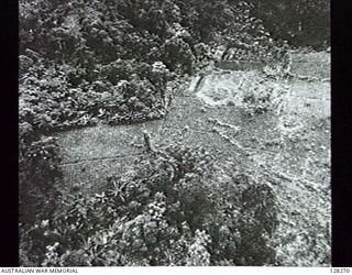 MONOITU AREA, BOUGAINVILLE. AERIAL VIEW TAKEN BY NO. 5 SQUADRON RAAF, OF JAPANESE GARDENS. (PHOTOGRAPH REPRODUCED IN OFFICIAL HISTORY VOLUME: THE FINAL CAMPAIGNS, PAGE 92). (RAAF - PIV130B)
