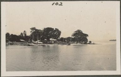 View on New Britain? Island with boats, Papua New Guinea, approximately 1916