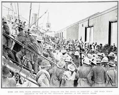 Māori and Niue island soldiers leaving Auckland for the front on February 4