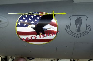 Nose art "Spirit of 9-11" is displayed on an F-16 Falcon fighter from the 35th Fighter Wing (FW) at Misawa, Japan during Exercise COPE NORTH 2002, at Andersen Air Force Base (AFB) on Guam