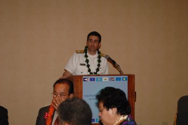 [Assignment: 48-DPA-09-29-08_SOI_K_Isl_Conf_Lunch] [Health and Human Services Assistant Secretary of Health Joxel Garcia] delivering lunchtime address during the Insular Areas Health Summit [("The Future of Health Care in the Insular Areas: A Leaders Summit") at the Marriott Hotel in] Honolulu, Hawaii, [where Garcia joined] Interior Secretary Dirk Kempthorne, [other federal officials, and leaders of the U.S. territories and freely associated states to discuss strategies and initiatives for advancing health care in those communities] [48-DPA-09-29-08_SOI_K_Isl_Conf_Lunch_DOI_0639.JPG]