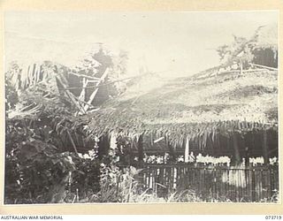 KARKAR ISLAND, NEW GUINEA. 1944-06-02. THE BOMB DAMAGED TABEL MISSION WHICH HAS RECENTLY BEEN CAPTURED BY MEMBERS OF THE 37/52ND INFANTRY BATTALION