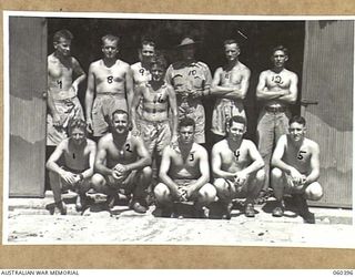 17 MILE, LALOKI RIVER, NEW GUINEA. 1943-11-22. STAFF OF THE CORDIAL FACTORY ESTABLISHED AND OPERATED BY THE AUSTRALIAN DEFENCE CANTEEN SERVICES ATTACHED TO HEADQUARTERS, NEW GUINEA FORCE AT ..