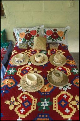 Mareta Matamua's bed adorned with flax hats