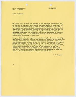 [Letter from I. H. Kempner to I. H. Kempner, Jr., and Thomas L. James, July 6, 1953]