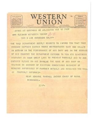 [Telegram from Randall Jacobs to Eleanor McFadden Young, November 1942]