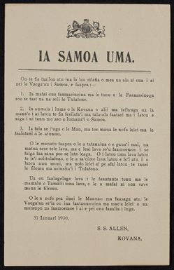 New Zealand. Parliament. House of Representatives: Ia Samoa Uma; Samoan Mau uprising court decision notices