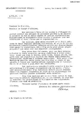 ["(Compétence des représentations suisses pour les territoires dans lesquels il n'y a pas de consulat de Suisse.)", "Circulaire (dodis.ch/10680)"]