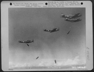 Protective Fighters Drop Their Belly Tanks To Get Extra Range. Stripped For Action, These Bell P-39S Scissor Protectively Over Bomber Formations Striking Jap Air Fields As Part If The Neutralizing Pattern To Seize Munda, New Georgia Islands, Solomon Isla (U.S. Air Force Number 79500AC)