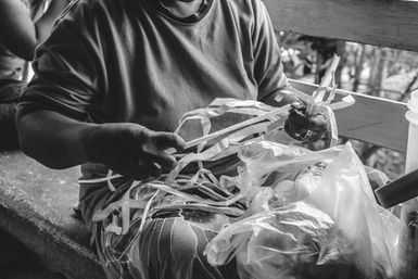 Black and white image of weaving, Fakaofo, Tokelau