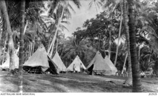 THE CAMP OF THE SURVEY CORPS, AT RALUANA, NEAR RABAUL, NEW BRITAIN, WHEN THE CORPS WAS ENGAGED IN TAKING LEVELS FOR A NEW BATTERY SITE LATE IN 1917. (DONATED BY MR. F.O. CUTLER.)