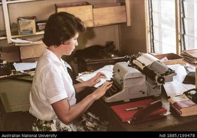 Dot (Dorothy) in office, Paton Memorial Hospital