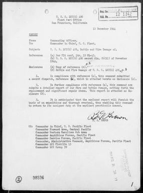 LCI(G)-406 - Rep of Battle & Fire Damage Resulting from Strafing Attack While on Picket Duty in the Palau Islands on 11/2/44