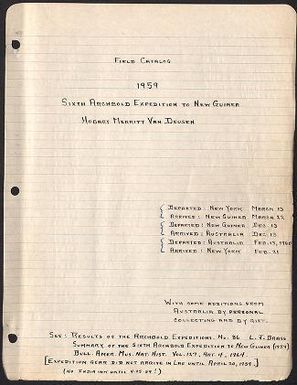 Sixth Archbold Expedition to New Guinea : field catalog