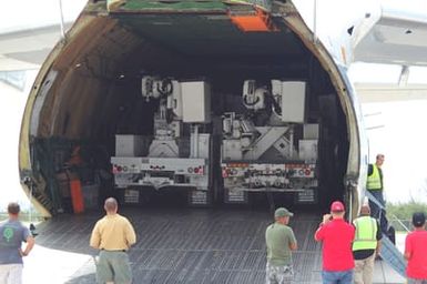 Six bucket trucks arrive in Saipan, CNMI. Back in August, Typhoon Soudelor caused major damage in Saipan and the local government asked for these trucks to help with the ongoing effort to restore long term power to the island. Our job was to make that request happen, which were able to do by working closely with the local government.