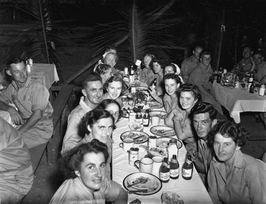 Womens Army Auxiliary Corps personnel attending a New Year's Eve dinner at a New Zealand General Hospital in New Caledonia