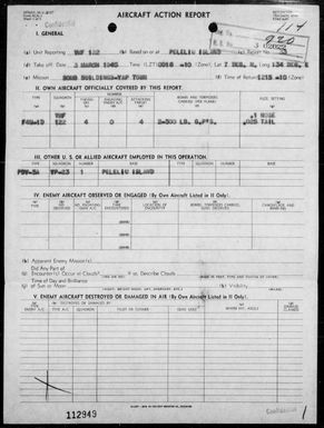 VMF-122 - ACA reps 33-34 - Bombing targets in the Yap Area, Carolines & Palau Is on 3/3 & 4/45