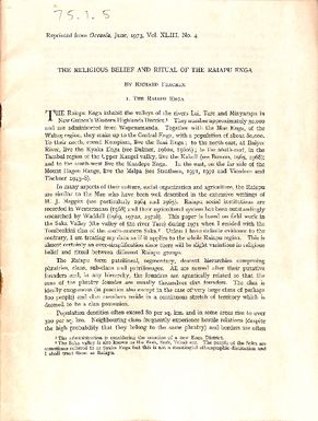 The religious belief and ritual of the Raiapu Enga