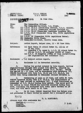 USS PHELPS - Rep of Ops, 6/15-22/44, Invasion of Saipan Island, Marianas