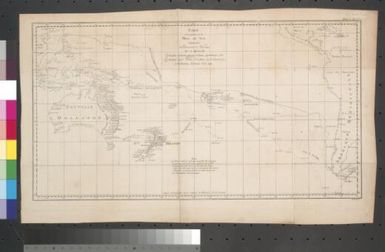 Carte d'une partie de La Mer du Sud : contenant les decouvertes des vaisseaux de sa majeste Le Dauphin, Commodore Byron, la Tamar, Capitne. Mouats, 1765. Le Dauphin, Capitne. Wallis, Le Swallow, Capitne. Carteret 1767 et l'Endeavour Lieutenant Cook 1769 / Benard Dir