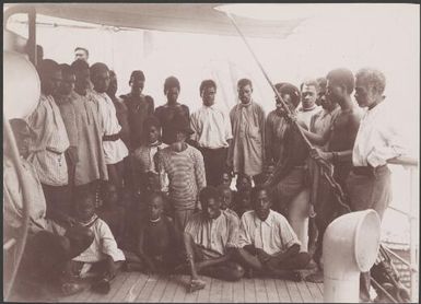 Visitors from Maewo aboard the Southern Cross, New Hebrides, 1906 / J.W. Beattie
