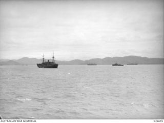 PORT MORESBY, PAPUA. 1942-09. A CONVOY OF TROOPSHIPS AND SUPPLY SHIPS IN PORT MORESBY HARBOUR AFTER ARRIVAL FROM AUSTRALIA