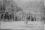 Pig festival, pig sacrifice, Kompiai: children and women carry firewood across dance ground