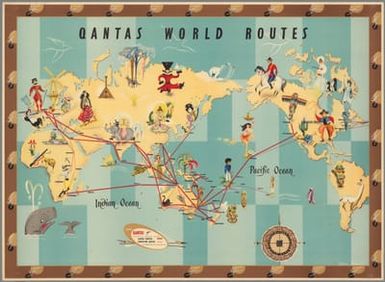 Qantas world routes. Anna Drew. Posters PTY. Ltd. Sydney. Litho in Australia.