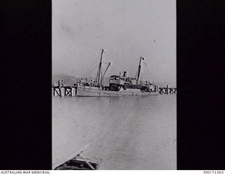 NEW GUINEA, C. 1912. BRITISH NEW GUINEA DEVELOPMENT COMPANY'S SHIP SS WAKEFIELD. "ABOUT 250 TONS GROSS. RUNS AT THE FAST AND FURIOUS SPEED OF SIX KNOTS WHEN PUSHED". (DONOR E.LEITCH)