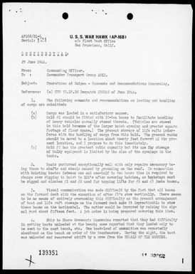 USS WAR HAWK - Comments and recommendations concerning the Saipan Island Operation