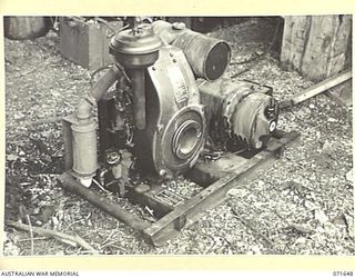 FINSCHHAFEN, NEW GUINEA. 1944-03-27. THE TWO AND A HALF K.V.A. GENERATING PLANT UNIT OF THE 188F (UNITED STATES ARMY 191F), WIRELESS TRANSMITTER-RECEIVER AT "B" AUSTRALIAN CORPS SIGNALS